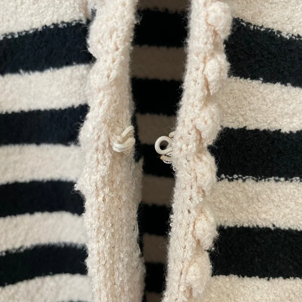J. Crew Sweater Womens 2X Navy Cream‎ Odette Lady Jacket Striped Boucle Preppy